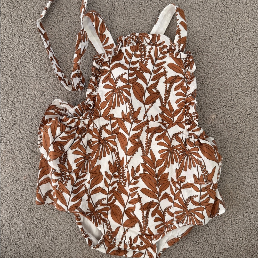 Janie and Jack White and Brown Leaf Romper
